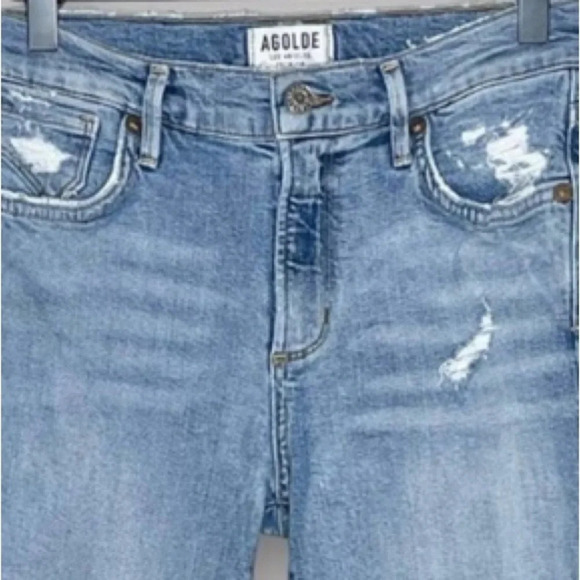 AGOLDE Sophie High Rise Skinny Crop Light Wash Distressed Ripped Jeans Size 27 - Picture 4 of 10